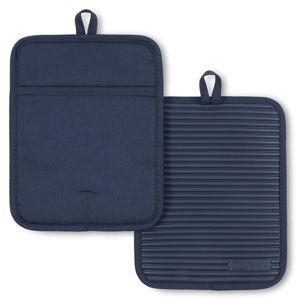 KitchenAid Ribbed Soft Silicone Pot Holder 2-Pack Set, Ink Blue, 7"x9"