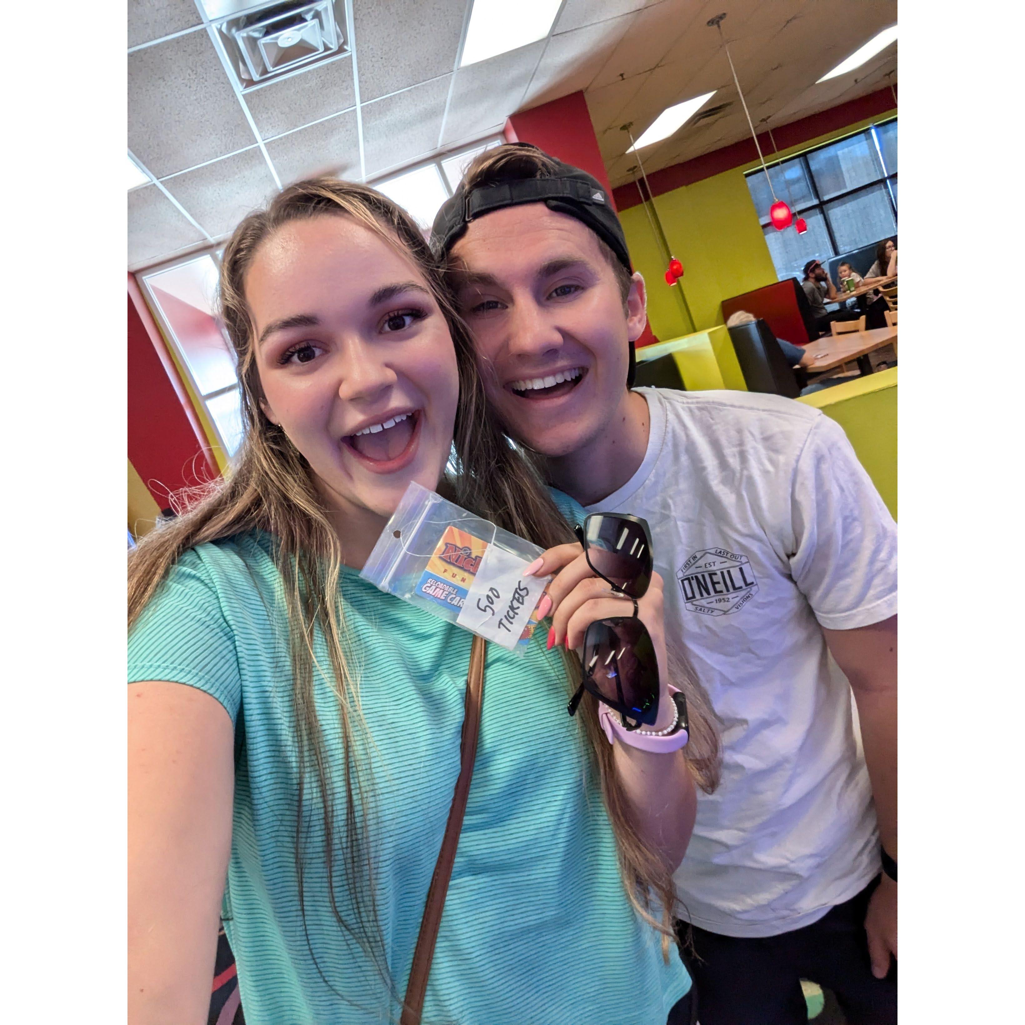 We both won the jackpot (at an arcade and in real life)