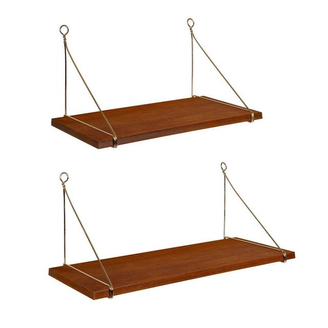 2pc Vista Wood and Metal Wall Shelves Walnut Brown - Kate & Laurel All Things Decor