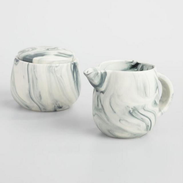 Marble Creamer and Sugar Pot