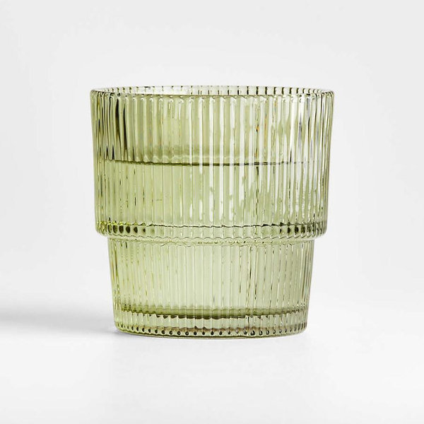 Atwell 11-Oz. Moss Green Stackable Ribbed Double Old-Fashioned Glass