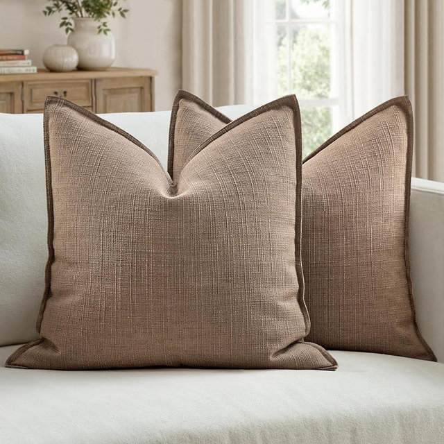 MIULEE Pack of 2 Thick Textured Couch Throw Pillow Covers, Coco Brown Decorative Pillow Covers 20x20, Neutral Linen Cushion Cases for Sofa Bed Living Room Modern Farmhouse Home Decor, No Filling