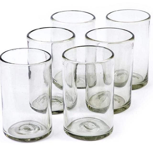 Handmade con Amor - 15 oz Hand Blown Mexican Drinking Glasses - Set of 6 tumblers, 15 fl oz each, Clear