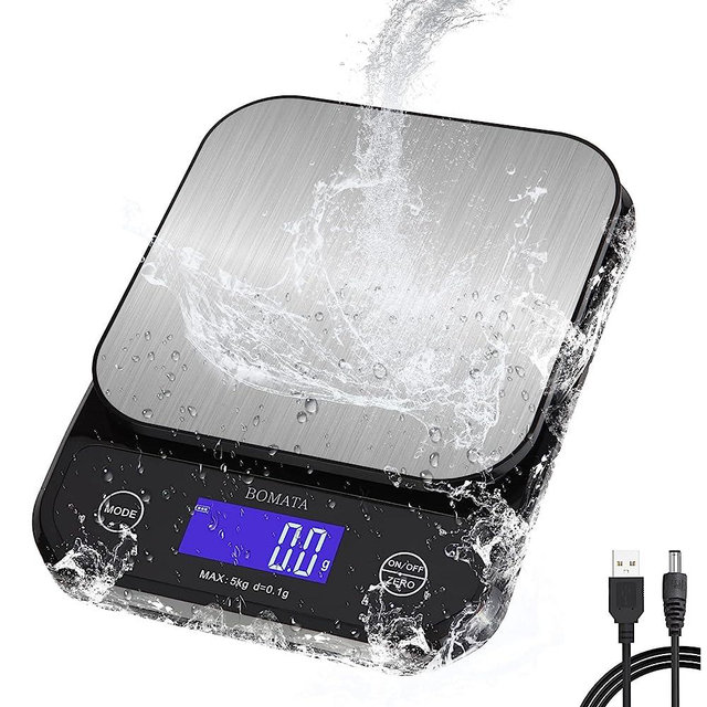BOMATA Waterproof Food Scale, 0.01oz/0.1g High Precision, 11lb/5kg, Washable, USB Rechargeable, Stainless Steel Weighing Platform, Digital Kitchen Scale for Cooking, Baking, Weight Loss, etc.