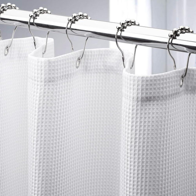 AmazerBath Waffle Shower Curtain White, Stall Shower Curtain 48 x 72 Inches, Fabric Curtain Heavy Duty 240GSM, Hotel Quality Bathroom Curtains