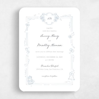 White Rounded Wedding Invitation - Willa Portrait