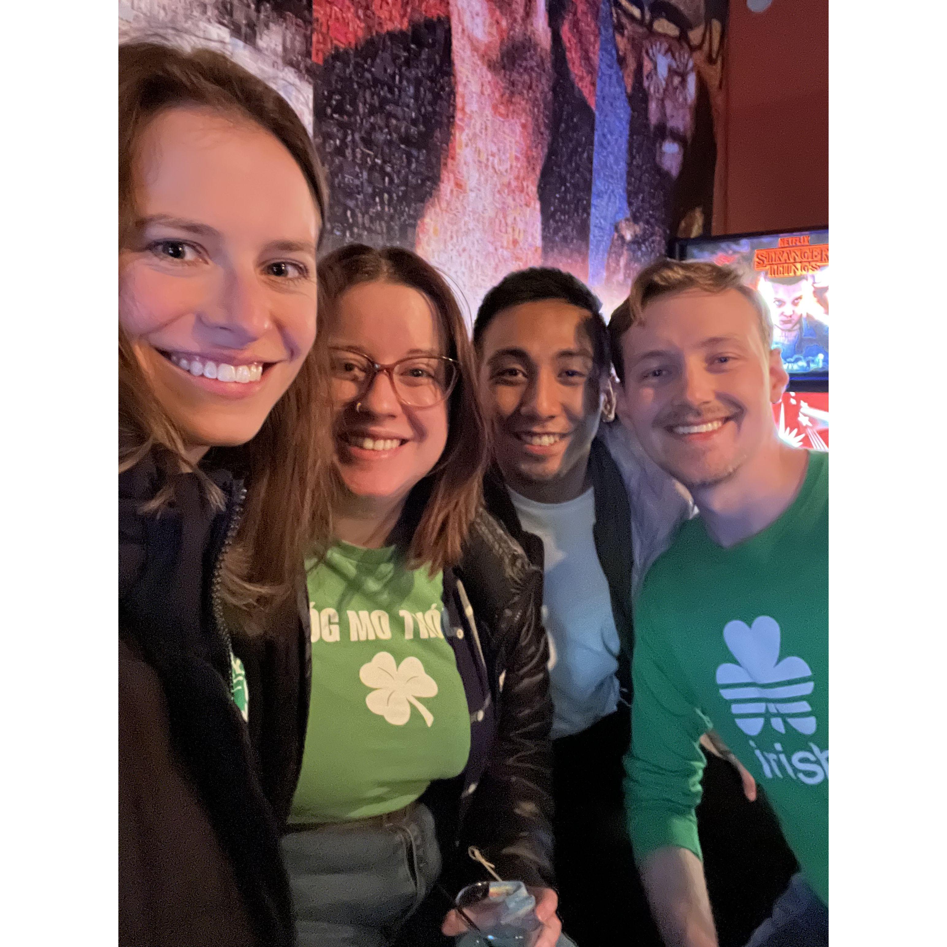 Chris & Abby came to visit for St. Patrick's Day. Annamarie & Will had an Irish themed lunch with all green sides and loaded baked potatoes.