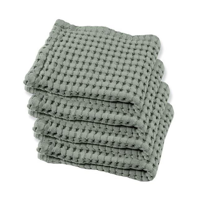 GILDEN TREE Waffle Towel Quick Dry Thin Exfoliating 4 Pack Washcloths for Face Body, Modern Style (Sage Grey)