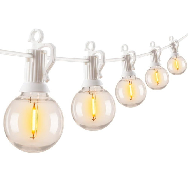 Outdoor String Lights - 50 Ft Waterproof Connectable Commercial LED Patio Lights with 25 G40 Globe Bulbs, All Weatherproof Hanging Globe Light for Outside Backyard Porch Party Decoration