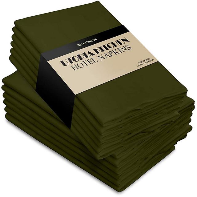 Utopia Kitchen Cloth Napkins 18 by 18 Inches, 12 Pack Olive Dinner Napkins, Cotton Blend Soft Durable Napkins