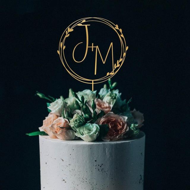 Personalized gold monogram wedding cake topper, Custom initials