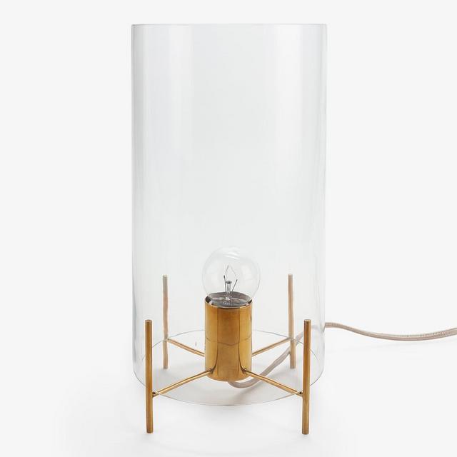 Tall Glass Table LampClear, Brass