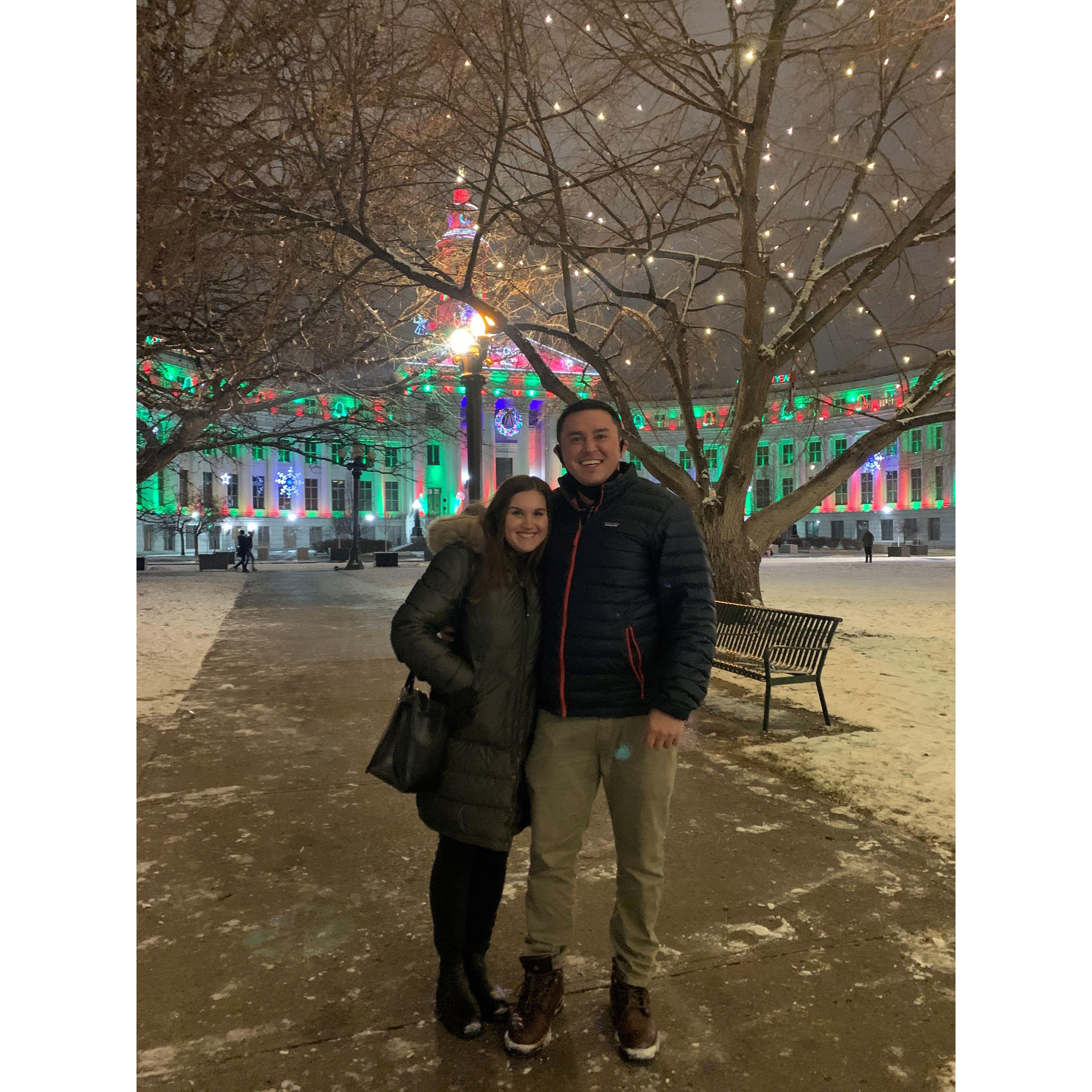 Downtown Denver before a Christmas market