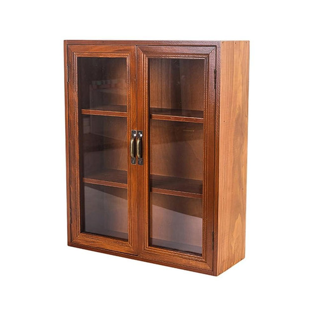 RZGZKLSH Vintage Countertop Cabinet14.5"x5.2"x18"Medicine Cabinet,Display Case with Organic Glass Door,Kitchen Cabinets with Drawers,Spice Cabinet,Apothecary Cabinet,Organization and Storage (Brown)