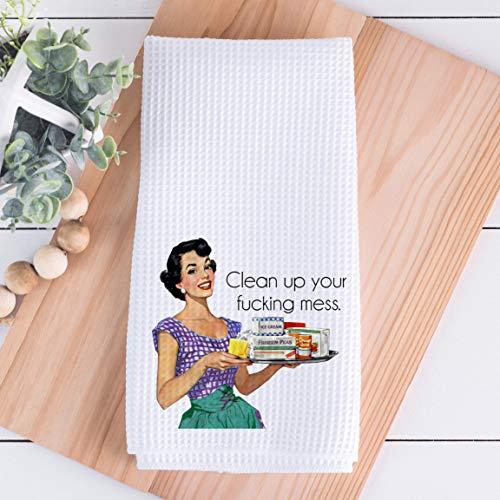 Vulgar Retro 50's Housewife Funny Kitchen Towels Clean Up Your Mess