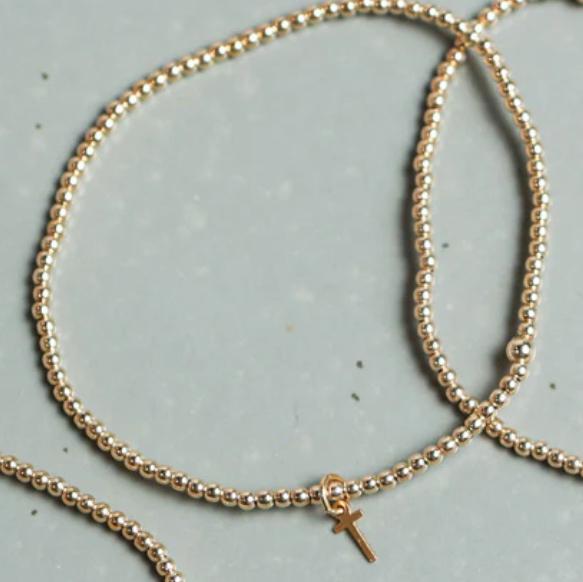 Classic Gold 2mm Bead Bracelet - Respect Gold Charm Letter T
