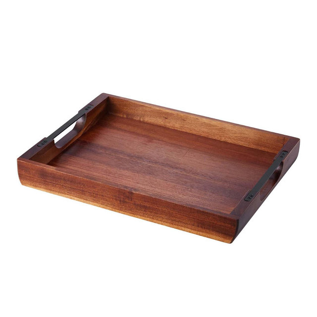 VEVOR Wood Serving Tray, Acacia Wooden Tray Board with Handles, Decorative Rustic Serving Trays Platter, Walnut Wood Color
