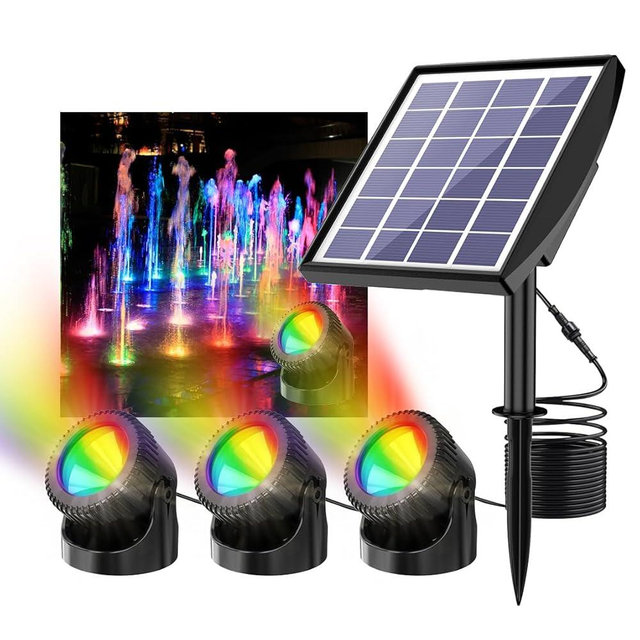 RGB Solar Pond Lights, 13 Lighting Modes Submersible LED Fountain Lights, Smart Auto ON/Off Color Changing Pond Light with IP68 Waterproof for Fish Aquarium Tank Garden Yard Pool, 2200mAh (3-in-1)