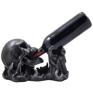 Evil Skull Rising From Flames Wine Bottle Holder Statue in Metallic Look For Scary Skeleton Halloween Party Decorations or Spooky Gothic Bar Decor As Gifts for Man Cave
