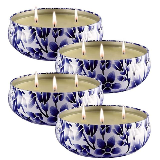 4 x 13.5 Ounce Large Citronella Candles Outdoor and Indoor, 3-Wick Scented Candle Soy Wax Portable Travel Tin Gift Set