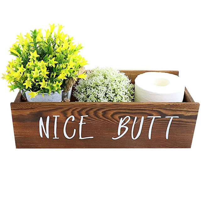 ZNCMRR Nice Butt Bathroom Decor Box, Toilet Paper Holder, Farmhouse Rustic Wood Organizer for Bathroom, Table Counter