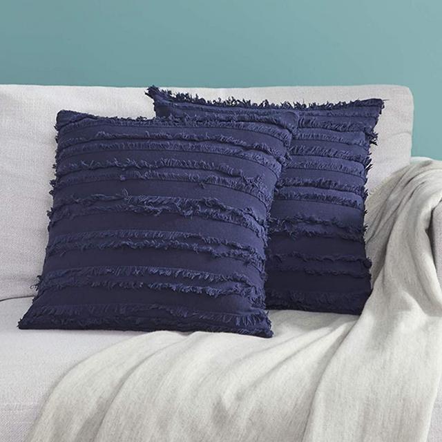 GIGIZAZA Decor Throw Couch Pillow Covers,24x24 Cotton Navy Blue Sofa Pillows,Square Sofa Cushion Covers Linen
