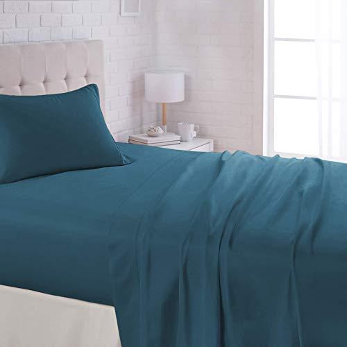 AmazonBasics Lightweight Super Soft Easy Care Microfiber Sheet Set with 16" Deep Pockets - Twin, Dark Teal