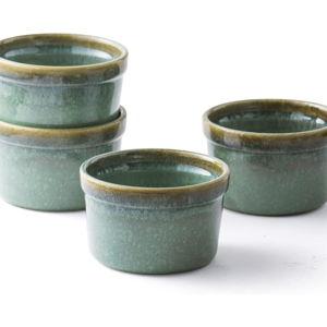 Ramekins 8 oz Oven Safe for Creme Brulee, Souffle Dishes - Ceramic Baking Bowls Set of 4 for Pudding Cups, Custard, Ice Cream, Dips and Appetizers - Light Green