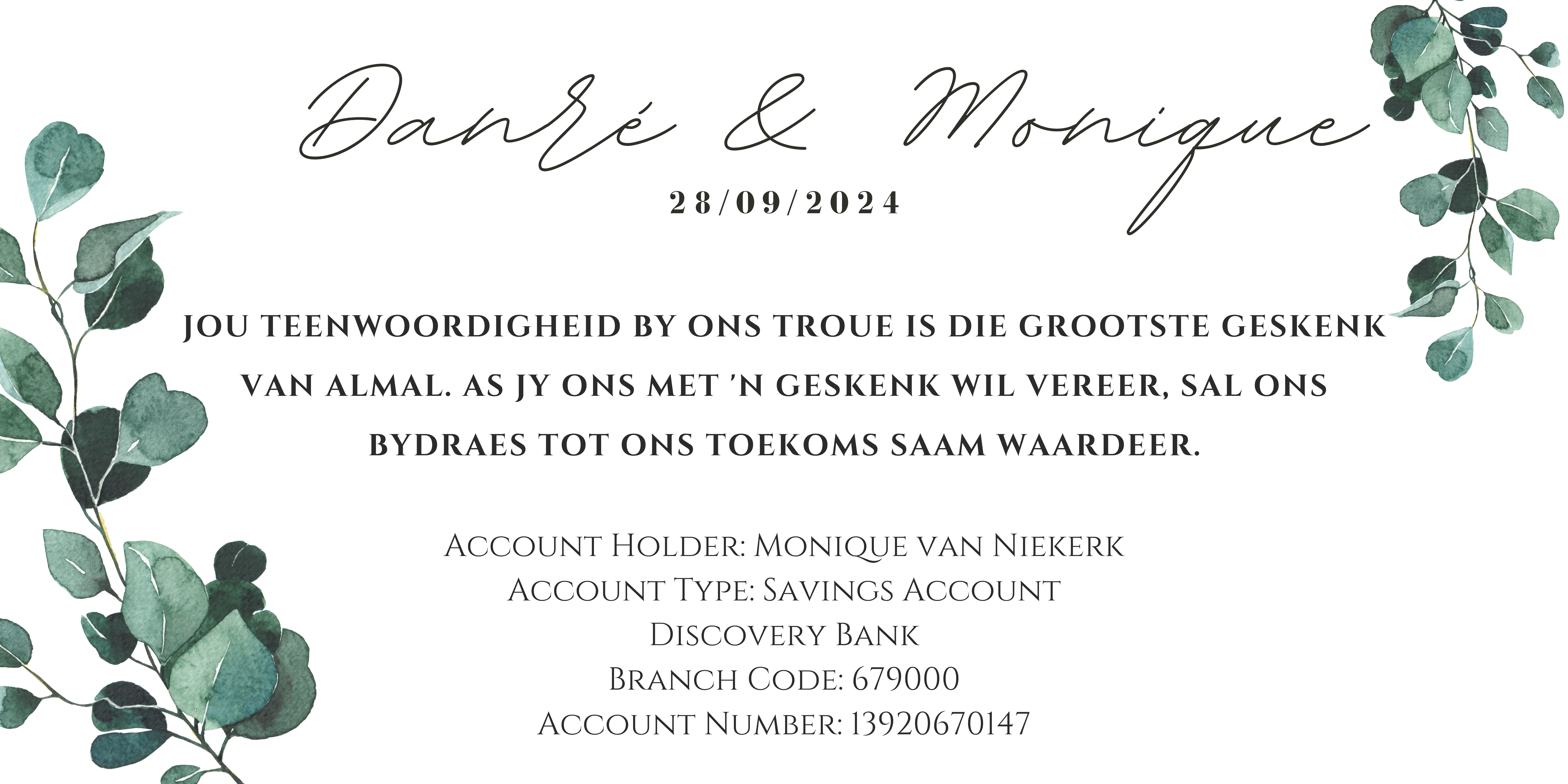 The Wedding Website of Danré Grové and Monique van Niekerk