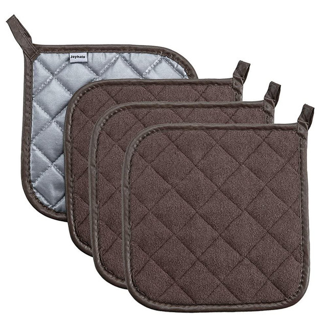joyhalo 4 Pack 8 x 8 Inches Pot Holders for Kitchen Heat Resistant Brown Pot Holders Sets Oven Hot Pads Terry Cloth Pot Holders for Cooking Baking