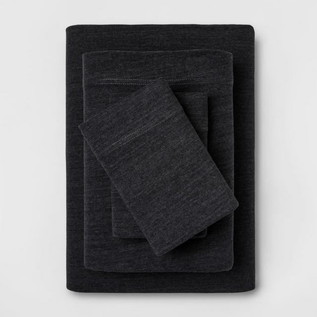 Queen Solid Cosy Jersey Sheet Set Charcoal - Threshold™