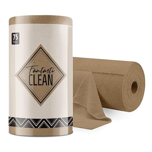 Fantasticlean Microfiber on a Roll Tear Away Cleaning Towels, Reusable and Washable Cloths, for Car, House, Garage or Kitchen, 12" x 12", 75 Pack (Tan)