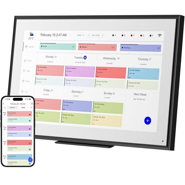 15.6 inch Wall Planner Digital Calendar Electronic Calendar Chore Chart,2025 Smart Touchscreen Full HD Interactive Display for Family Schedules,Wall/Desk Mountable for Seamless Scheduling/Organizing