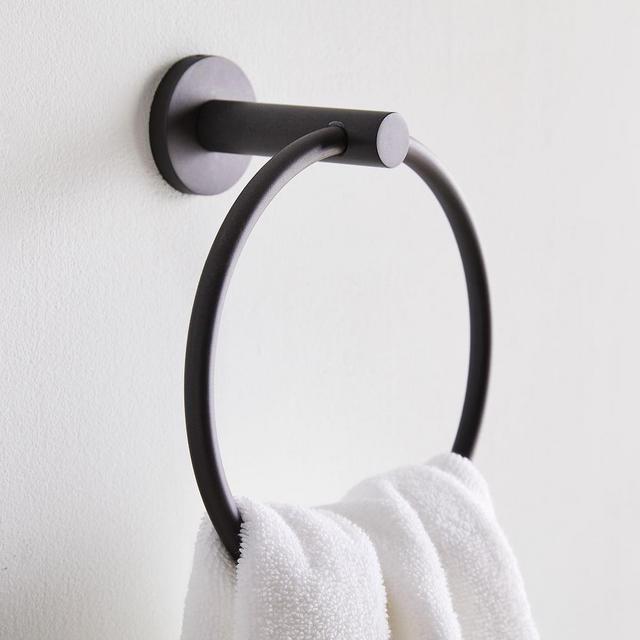 Modern Overhang Bath Hardware, Towel Ring, Matte Black