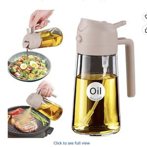YARRAMATE 16oz/470ml Glass Olive Oil Sprayer for Cooking with Stickers, 2 in 1 Oil Dispenser for Kitchen Gadgets, Food Grade Premium Spray Bottle for Salad, Frying, BBQ (LotusRootPink)