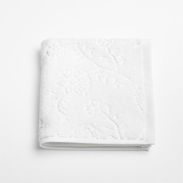 Floral Jaquard Organic Cotton Crisp White Washcloth