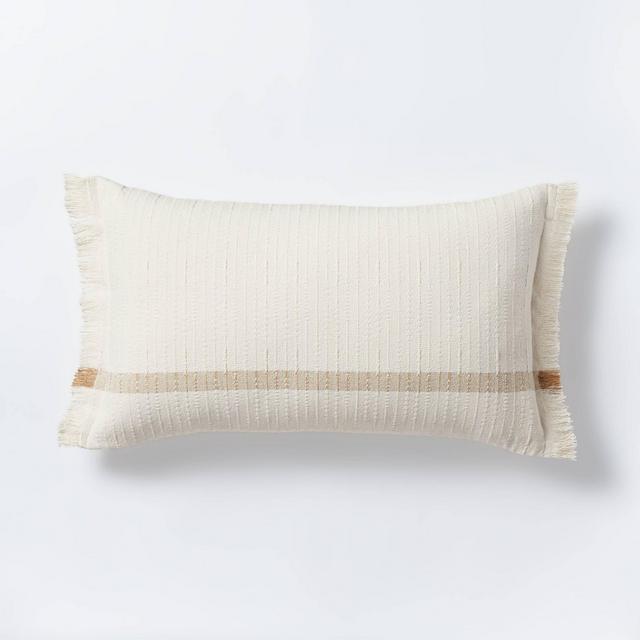 Woven Striped Textured Lumbar Throw Pillow Camel/Cream - Threshold™ designed with Studio McGee
