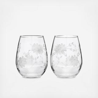 Floral Stemless Wine Glass, Set of 2