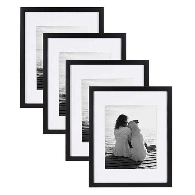 DesignOvation Gallery 11x14 matted to 8x10 Wood Picture Frame, Set of 4, Black, 4 Count