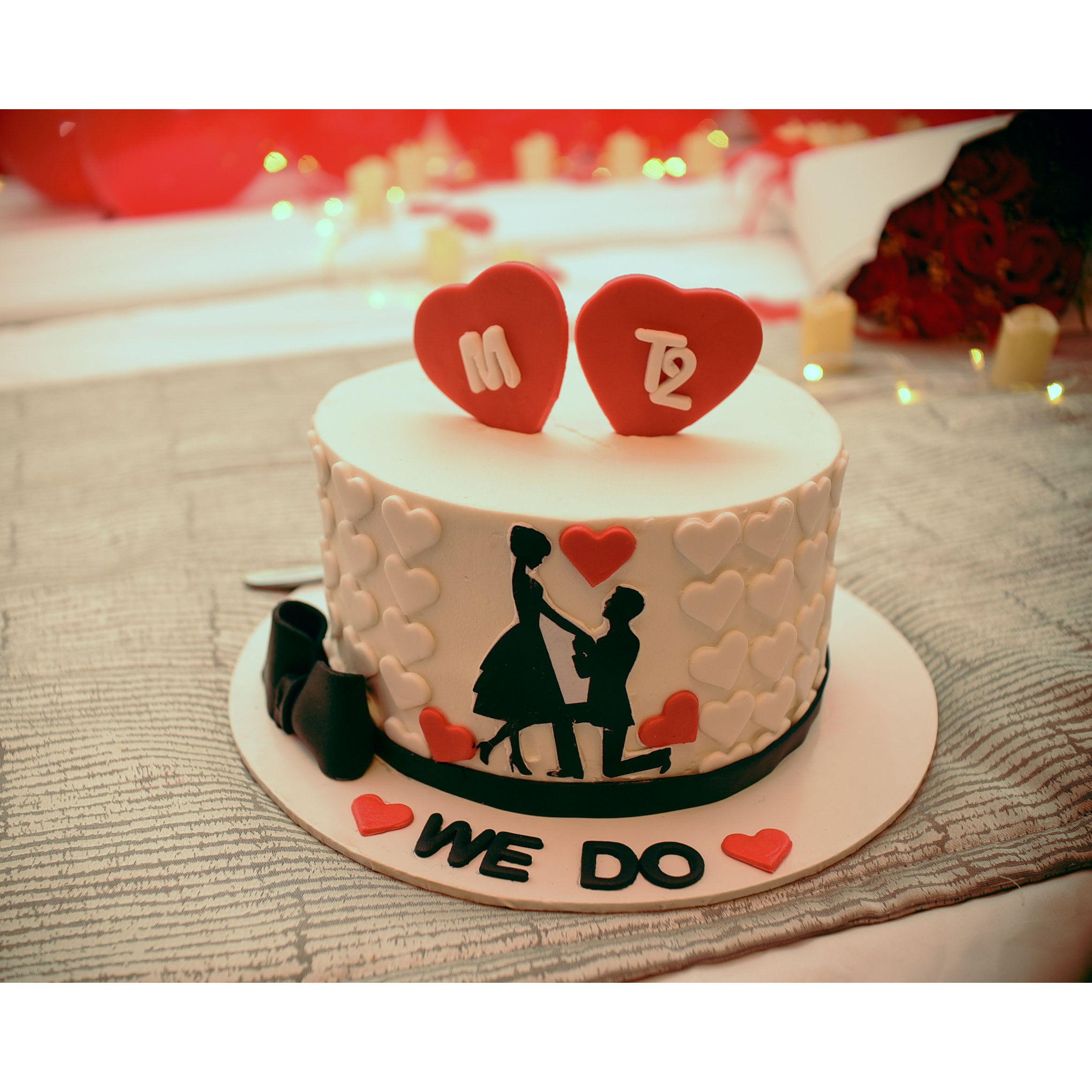 This photo captures the special cake from our proposal, symbolizing our sweet beginning and the love we share.