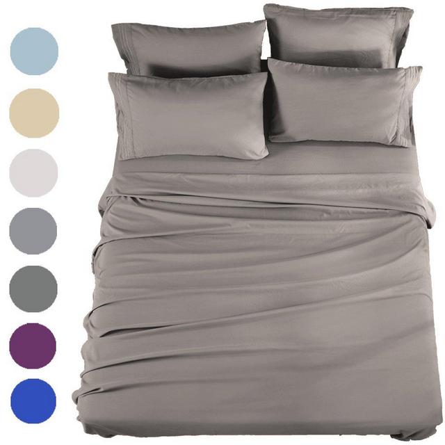 SONORO KATE Bed Sheets Set Sheets Microfiber Super Soft 1800 Thread Count Egyptian Sheets 16-Inch Deep Pocket Wrinkle Fade and Hypoallergenic - 6 Piece (King, Grey)