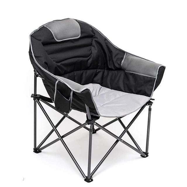 SUNNYFEEL Oversized Club Camping Chair, Moon Round Saucer Chair, Padded/Cushion, Heavy Duty, Supports 500 LBS, Portable Folding Chair with Armrest&Cup Holder for Lounge/Patio