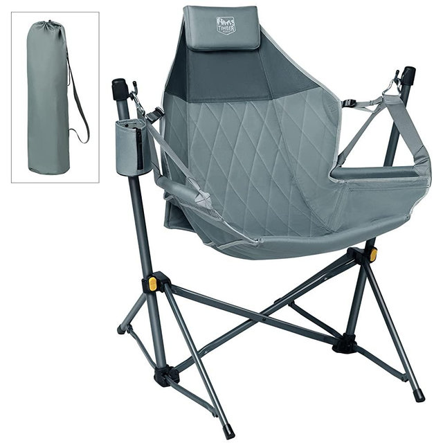 TIMBER RIDGE Hammock Camping Chair with Adjustable Backrest, Heavy Duty Folding Hammock Chair Supports 300lbs, Portable Hammock Chair for Camping, Travelling and Patio, Grey