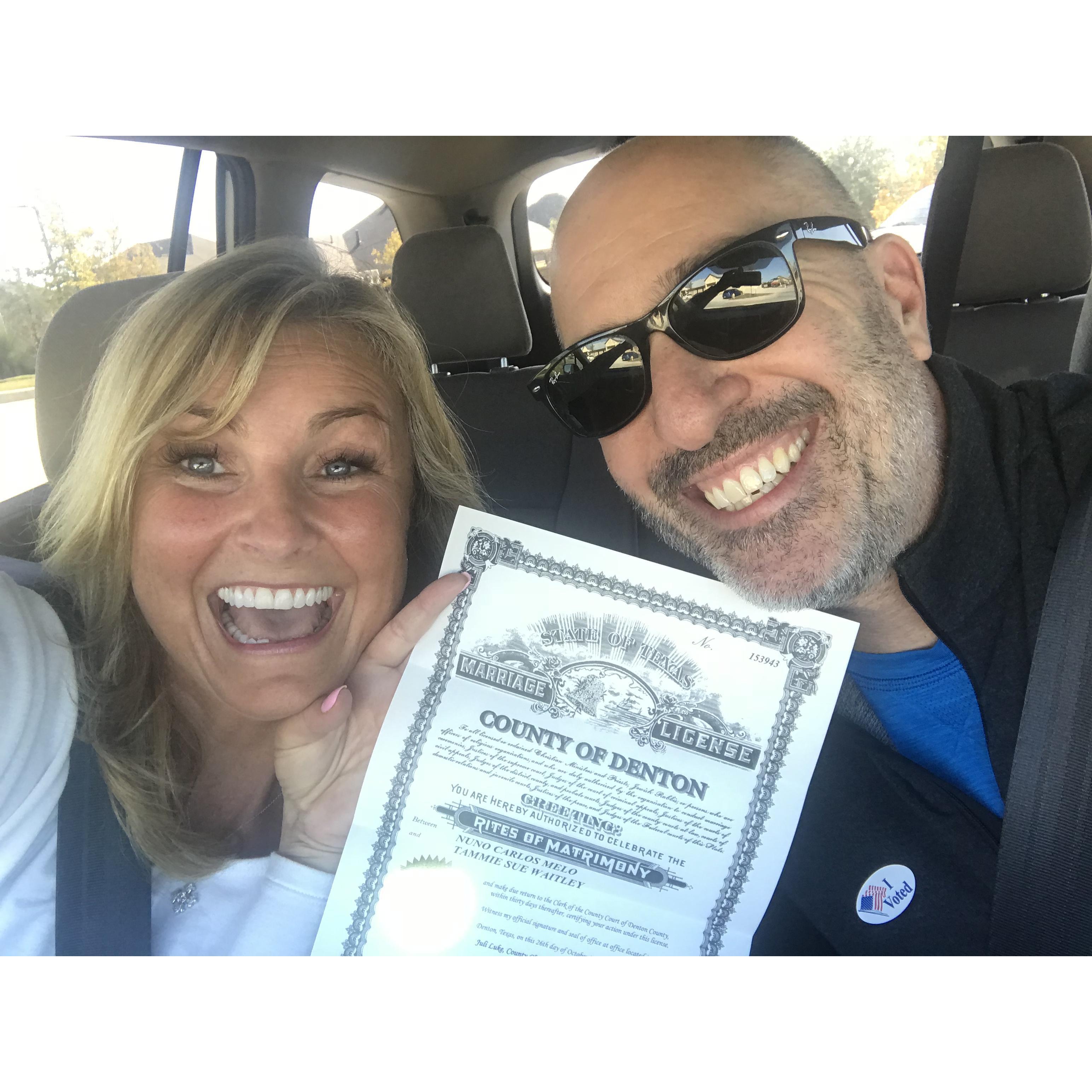 Woo hoo we have the wedding license!