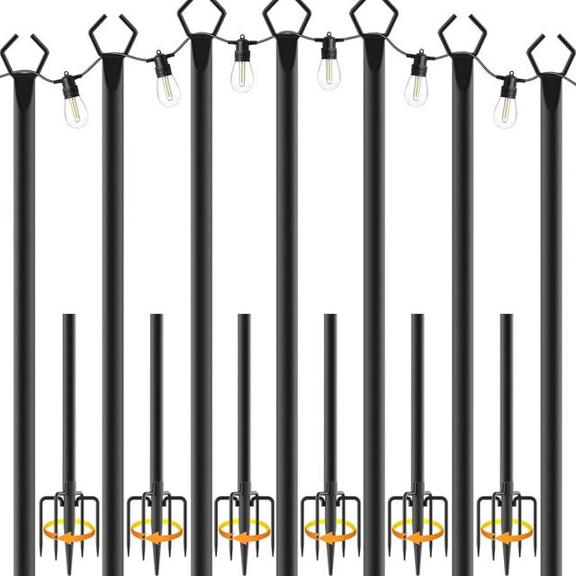 NUERPO 7 Pack String Light Poles,Metal Poles for Hanging Outdoor Light Strings,7 Pack 10 FT Light Poles Stand for Outside Garden,Patio,Wedding,Backyard,Deck,Party