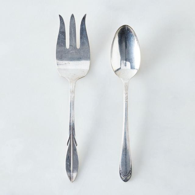 Vintage Silver-Plated Serving Fork and Spoon