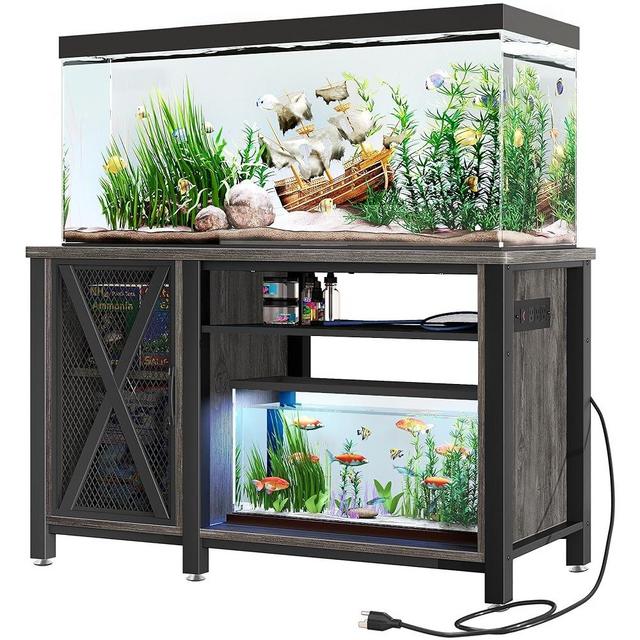 DWVO 55-75 Gallon Aquarium Stand with Power Outlets, Cabinet for Fish Tank Accessories Storage - Heavy Duty Metal Fish Tank Stand Suitable for Turtle Tank, Reptile Terrarium, 860LBS Capacity, Grey