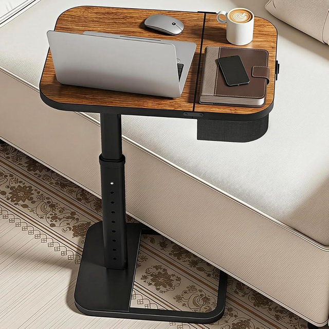 Kitstorack Large TV Tray Table with Flip-Top Storage Compartment for Extra Storage Space, 9 Adjustable Heights TV Trays, Safe Rounded Corners for Living Room, Bedroom, Sofa Side, Study, Home Office
