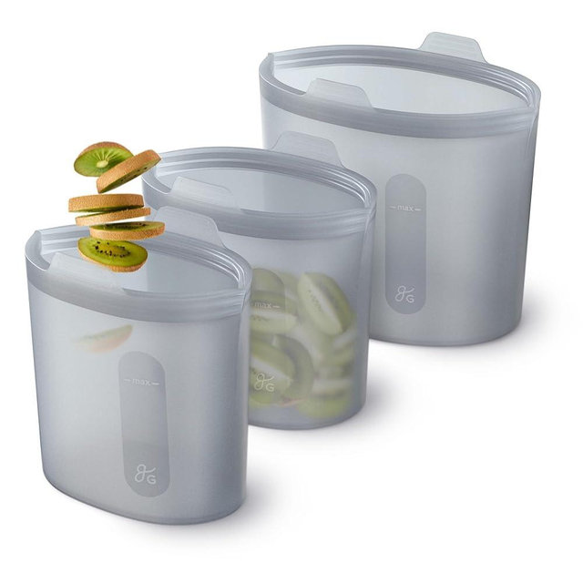 Greater Goods Reusable Silicone Containers for Food Storage, Freezer, Microwave, and Oven Safe Sandwich Containers, Designed in St. Louis (Dish Set (Set of 3), Midnight Gray)