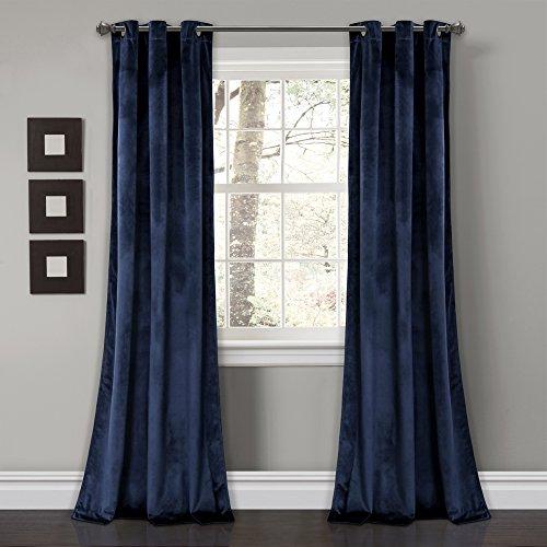 Lush Decor Prima Velvet Curtains Solid Color Room Darkening Window Panel Set for Living, Dining, Bedroom (Pair), 84" L, Navy
